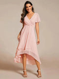 Carol | Wrap V-Neck Wedding Guest Midi Dress With High-Low Hem