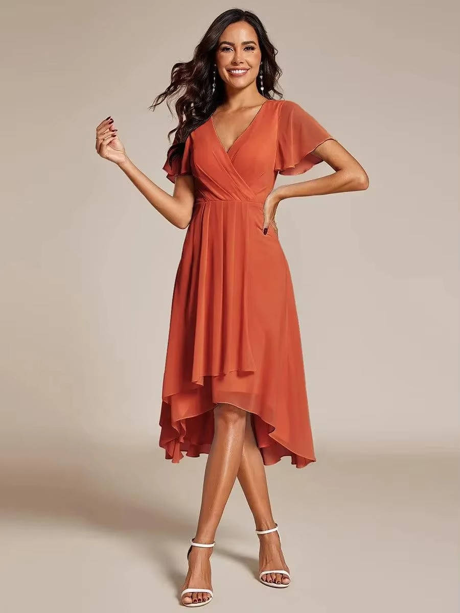Carol | Wrap V-Neck Wedding Guest Midi Dress With High-Low Hem