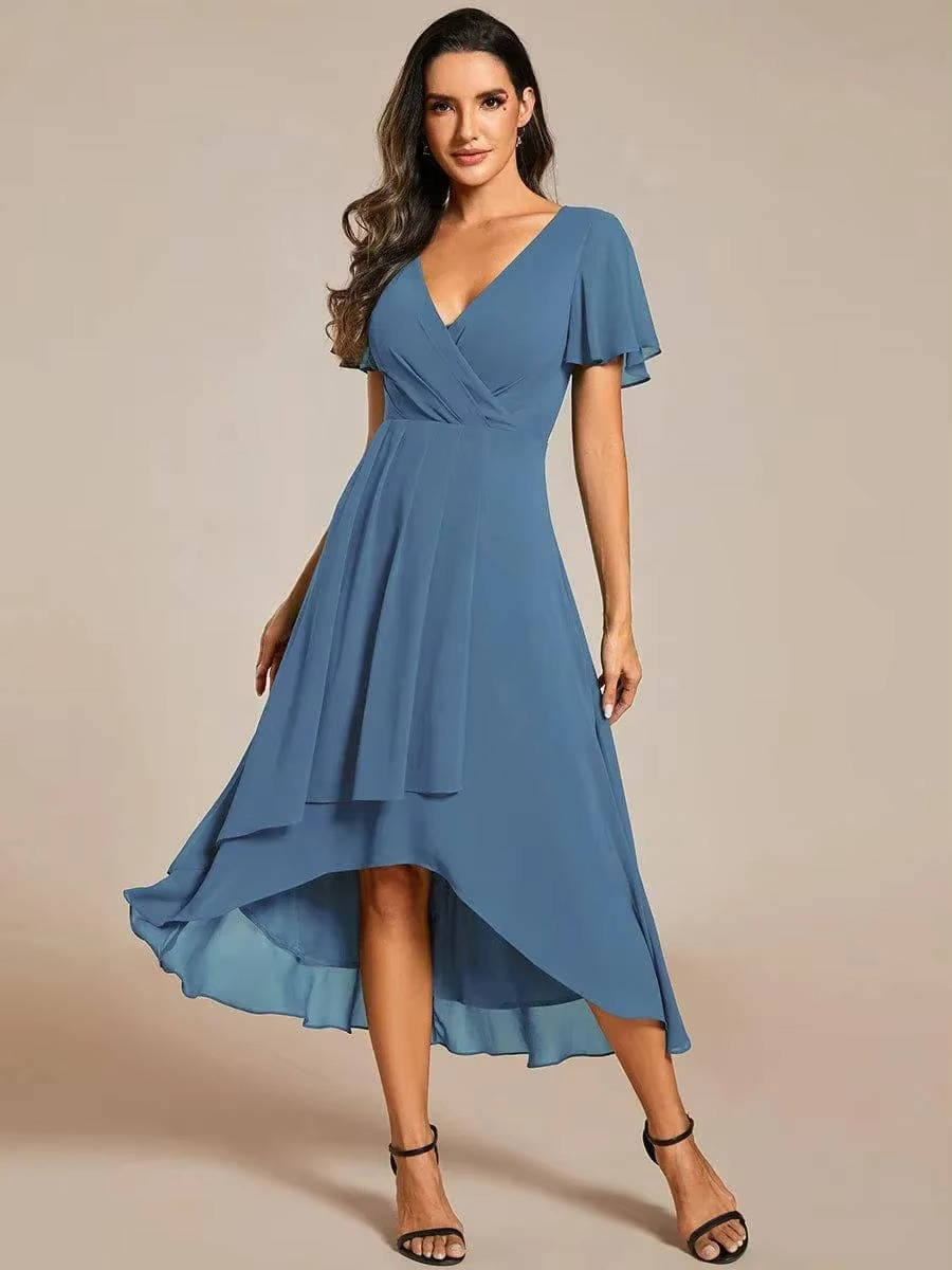 Carol | Wrap V-Neck Wedding Guest Midi Dress With High-Low Hem