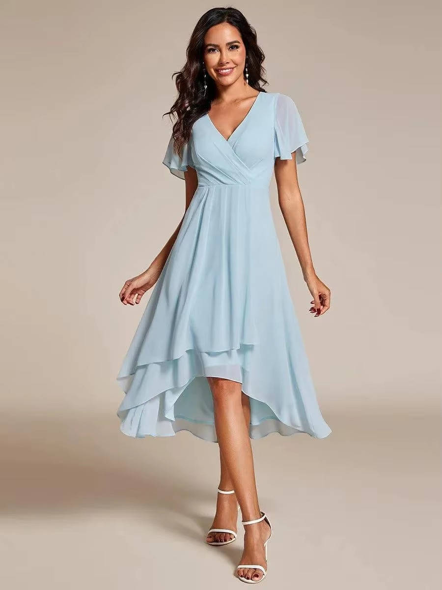 Carol | Wrap V-Neck Wedding Guest Midi Dress With High-Low Hem