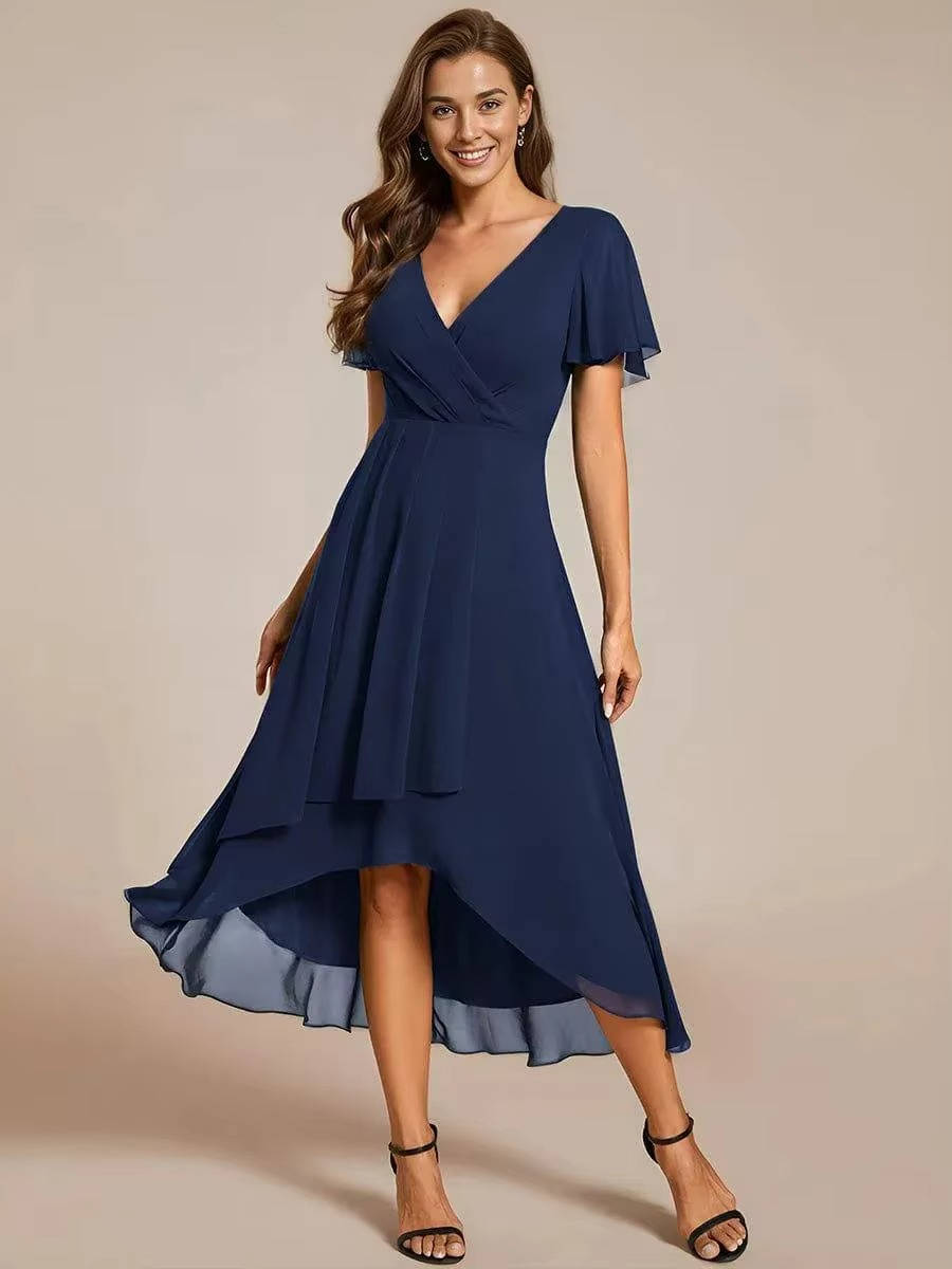 Carol | Wrap V-Neck Wedding Guest Midi Dress With High-Low Hem