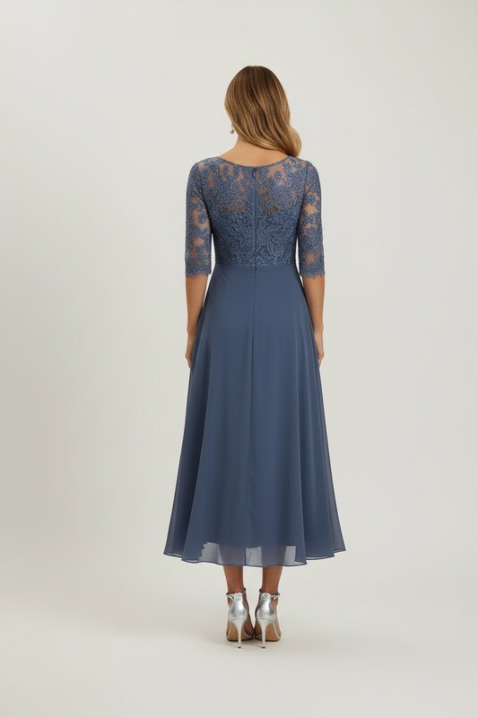 Christine | Elegant Lace Midi Dress with Flowy Chiffon Skirt