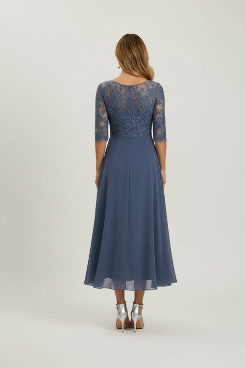 Christine | Elegant Lace Midi Dress with Flowy Chiffon Skirt