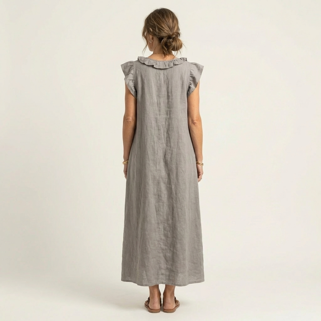 Diane | Ruffle V-Neck Linen Maxi Dress