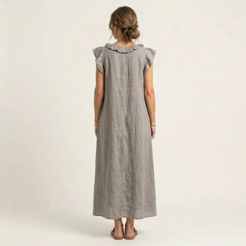 Diane | Ruffle V-Neck Linen Maxi Dress