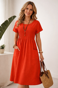 Dorothy | Relaxed Pleated Cotton Midi Dress with Pockets